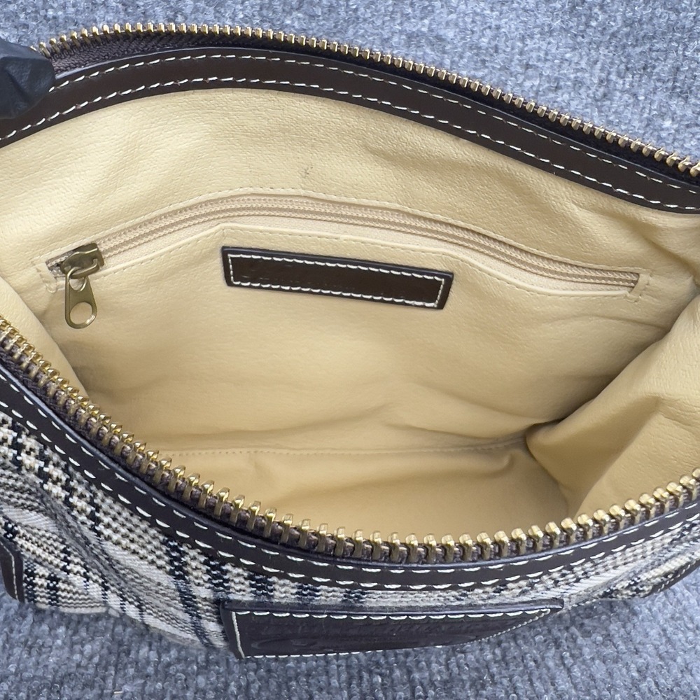 5/A Baker Blanket Cosmetic Toiletry Bag Brown Leather Wool Plaid - Picture 7 of 14